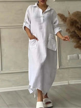 Frauen einfarbig unregelmäßiges langes Baumwoll-Leinen-Taschen kleid